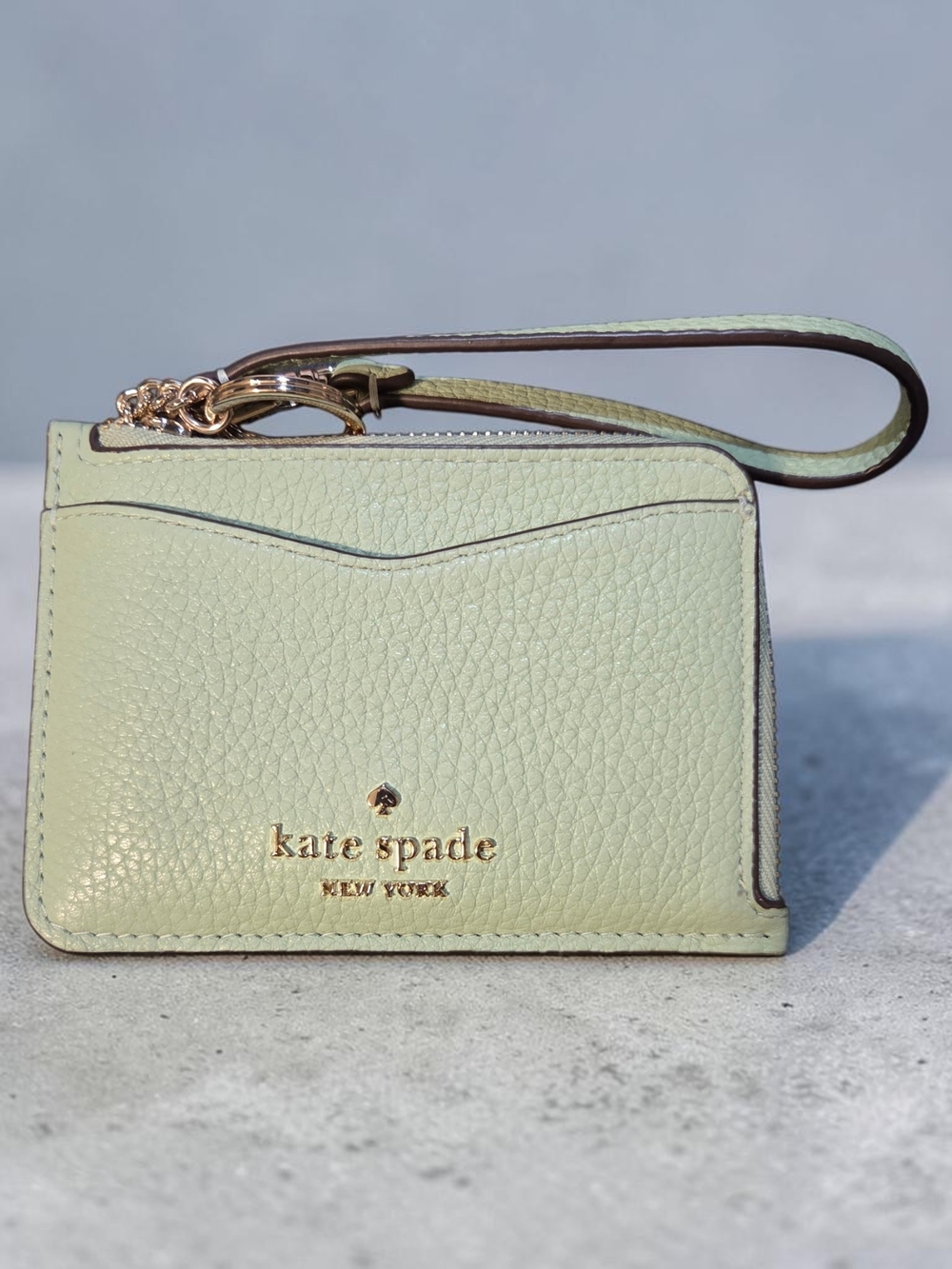 Kate Spade New York Pale Green Leather Wristlet Card Case